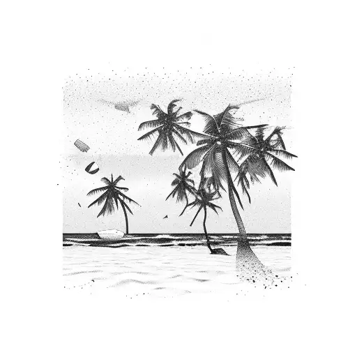 one triangle with beach and coconut trees inside tattoo design idea