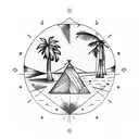 beach and coconut trees inside a triangle shape tattoo design idea