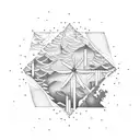 beach with water and waves and coconut trees inside a triangle tattoo design idea