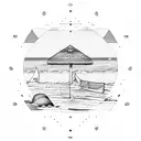 beach with water and waves and coconut trees inside a triangle tattoo design idea