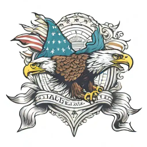 eagle flag waving tattoo design idea