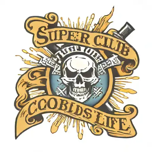 a tattoo that says "the super super club of cool buddies for life" with a cross  tattoo design idea
