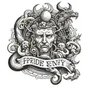 Pride, Envy, Anger, Greed, Gluttony, Lust tattoo design idea