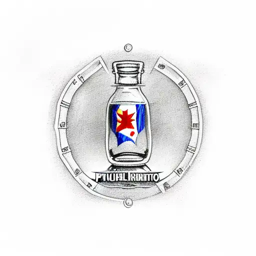 bottle of rum with puerto rico flag inside tattoo design idea