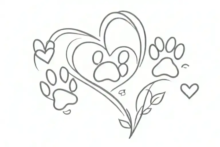 two dog paw prints and a heart tattoo design idea