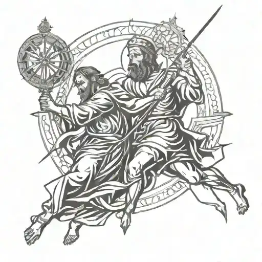 St. Christopher with jesus on his back with a pendulum included tattoo design idea