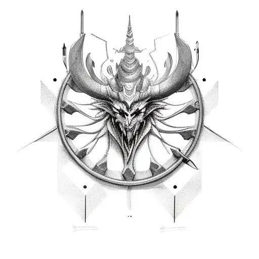 Graphic designer's tools (pen, tablet, mouse) transformed into a mythical creature tattoo design idea