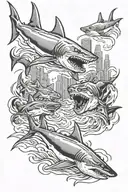 Downtown San Jose California , Angels fighting demons ,sharks prowling in the bay waters  tattoo design idea