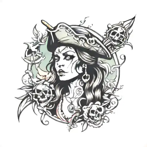 female pirate tattoo design idea