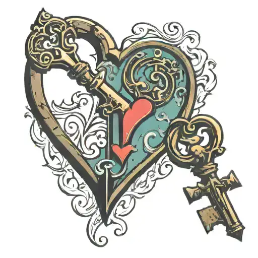 A key and a heart, where the key represents opening or unlocking emotions, and the heart represents the feelings contain tattoo design idea