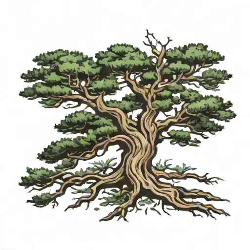 A cedar tree, representing strength and endurance, could be depicted with its roots extending into the ground and branch tattoo design idea
