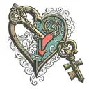 A key and a heart, where the key represents opening or unlocking emotions, and the heart represents the feelings contain tattoo design idea
