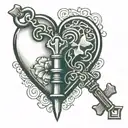 A key and a heart, where the key represents opening or unlocking emotions, and the heart represents the feelings contain tattoo design idea
