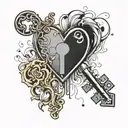 A key and a heart, where the key represents opening or unlocking emotions, and the heart represents the feelings contain tattoo design idea