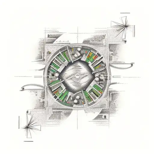 Hopscotch in a 4 quadrant city land scape tattoo design idea