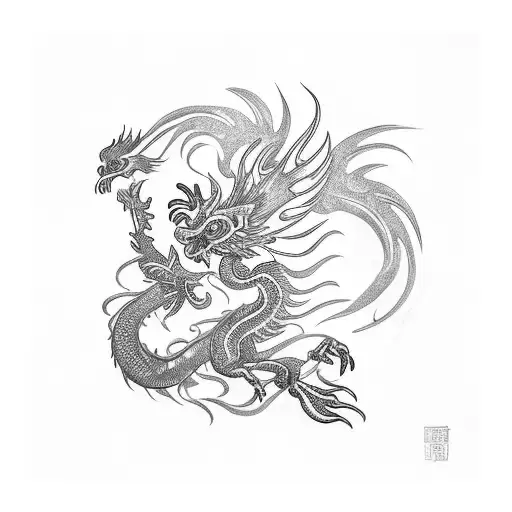 fire rooster with water dragon tattoo design idea