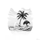 golfclubs, palm tree, ocean waves tattoo design idea