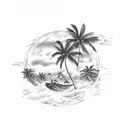 golfclubs, palm tree, ocean waves tattoo design idea