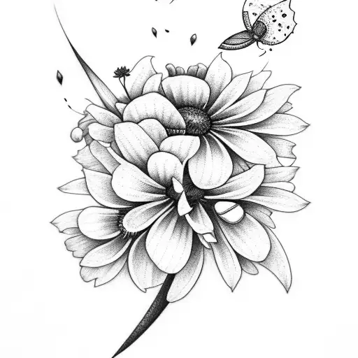 moon, moth, carnation, daisy, sweet pea, and Mary gold tattoo design idea