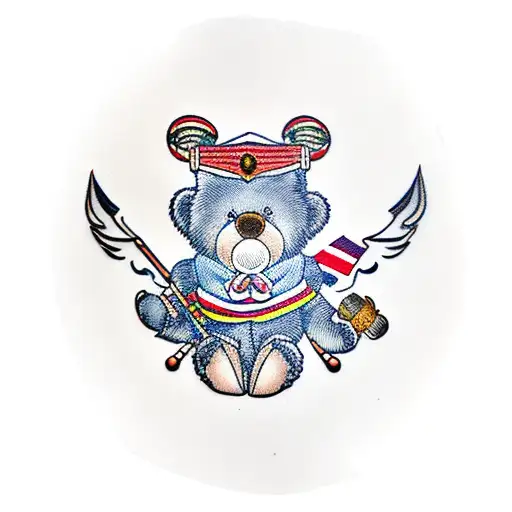 sailor jerry style teddybear with sailor hat tattoo design idea