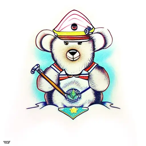 a teddy bear with a sailor hat tattoo design idea