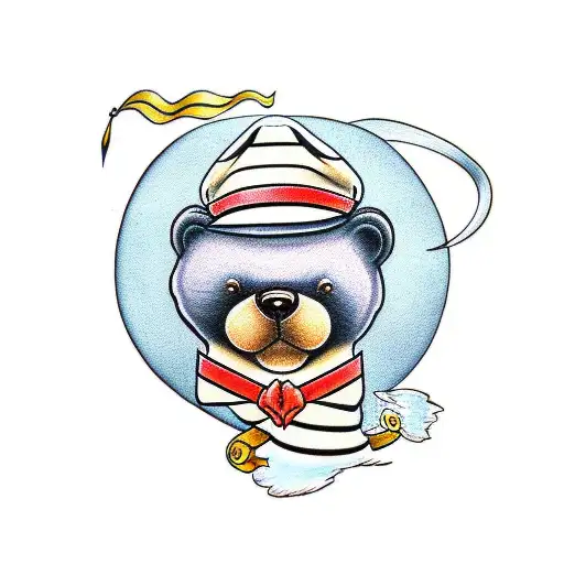 traditional flash design teddybear with a sailor hat tattoo design idea