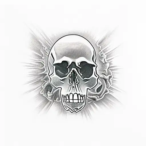 Skull, flamed, bright, angled, dirty tattoo design idea