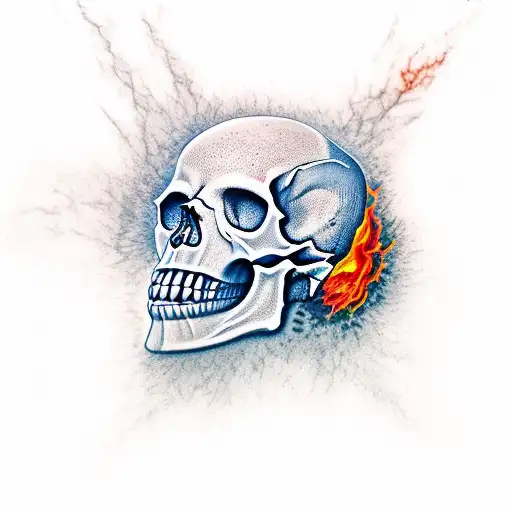 Skull, flamed, bright, angled, dirty tattoo design idea