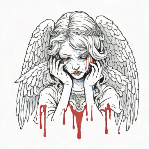 Angel crying blood tears tattoo design idea