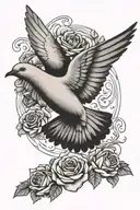 holy spirit dove mid flight with roses and a butterfly tattoo design idea