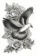 holy spirit dove mid flight with roses and a butterfly tattoo design idea