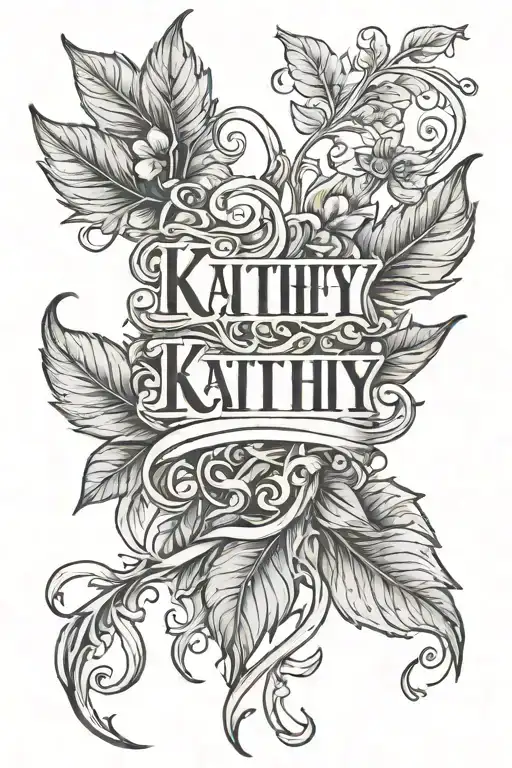 Kathy name with plant vines tattoo design idea