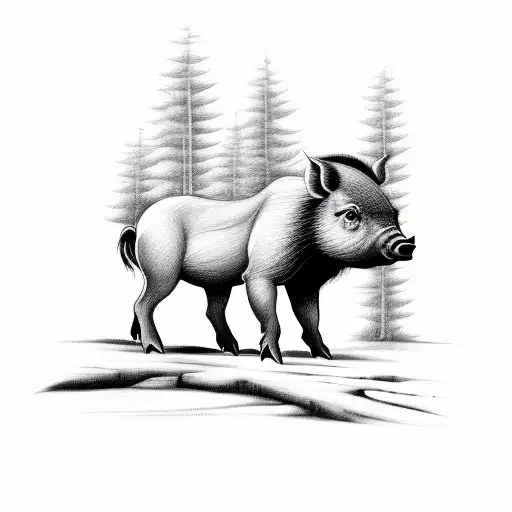 Forest with  small boar silhoutte tattoo design idea