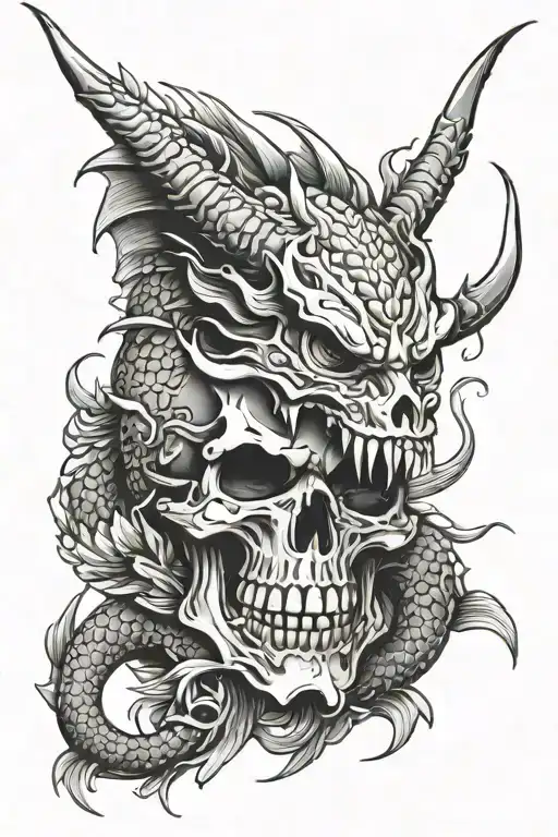 dragon samurai skull with koi fish tattoo design idea