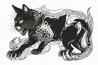 Transparent cat (visible bones) with scary teeth tattoo design idea