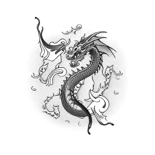 dragon, koi fish, red spider lilly tattoo design idea