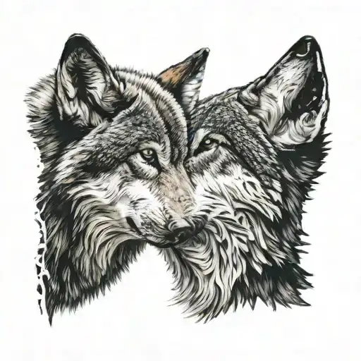 two wolves howling at eachother facing each other tattoo design idea
