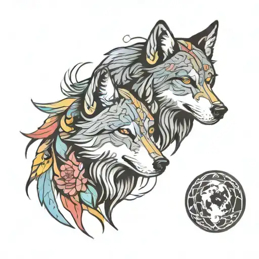 two wolves  tattoo design idea