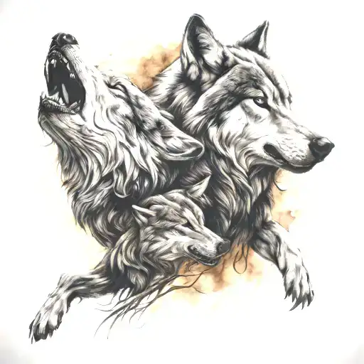 two wolves, one howling and 1 aggressive tattoo design idea