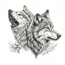 two wolves, one howling   tattoo design idea