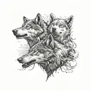 two wolves, one howling   tattoo design idea