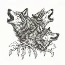 two wolves, one howling   tattoo design idea