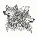 two wolves, one howling   tattoo design idea