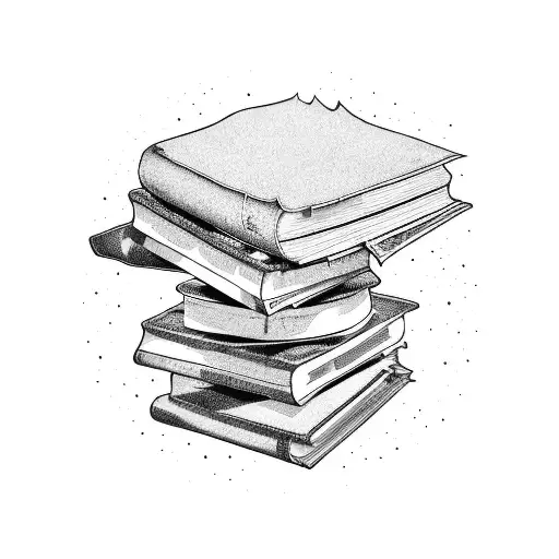 A stack of books with a rock n' roll vinyl record on top tattoo design idea