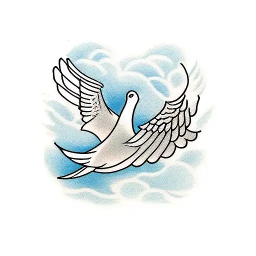 A minimalist tattoo of a dove with an olive branch, symbolizing peace and referencing the story of Noah's Ark from the Bible. tattoo design idea