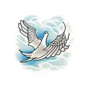 A minimalist tattoo of a dove with an olive branch, symbolizing peace and referencing the story of Noah's Ark from the Bible. tattoo design idea