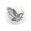 A minimalist tattoo of a dove with an olive branch, symbolizing peace and referencing the story of Noah's Ark from the Bible. tattoo design idea