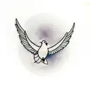 A minimalist tattoo of a dove with an olive branch, symbolizing peace and referencing the story of Noah's Ark from the Bible. tattoo design idea