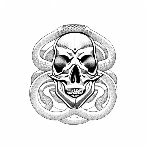skull with snake coming out of its eyes with blood falling tattoo design idea