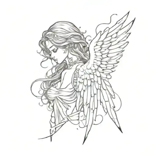 Angel wings Sadness tattoo design idea
